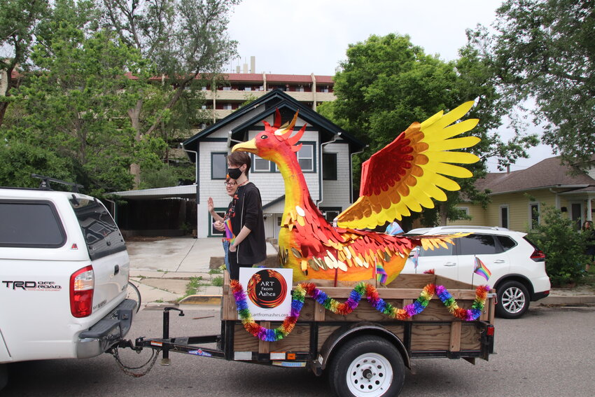 Art from the Ashes presented a phoenix sculpture in the Edgewater Pride parade.